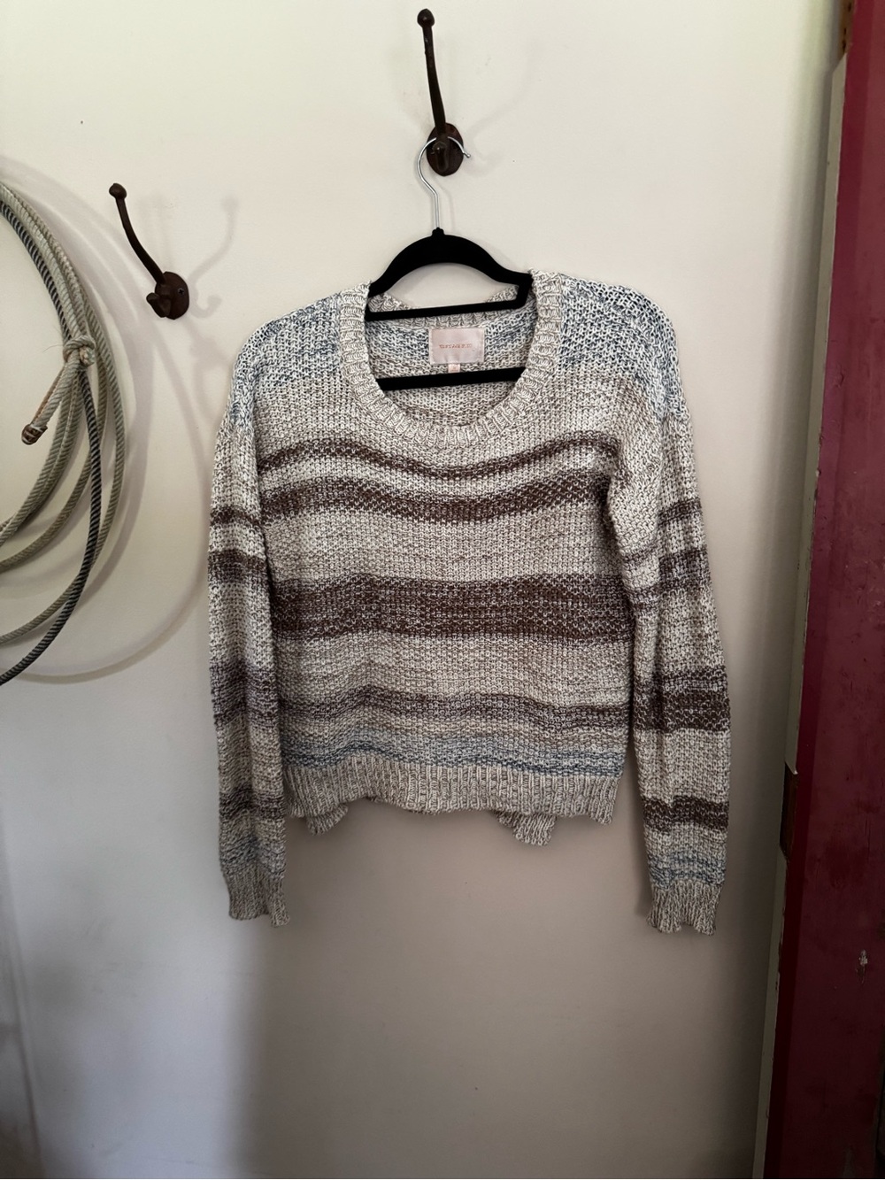 Skies Are Blue Striped Crewneck Sweater - Cream, Brown, Light Blue